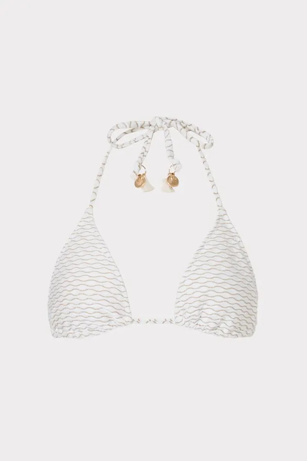 Milly Bikinis Women Textured Waves Triangle Bikini Top White