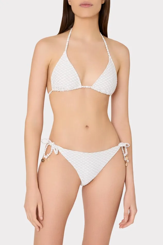 Milly Bikinis Women Textured Waves Triangle Bikini Top White Milly Bikinis Women Textured Waves Triangle Bikini Top White