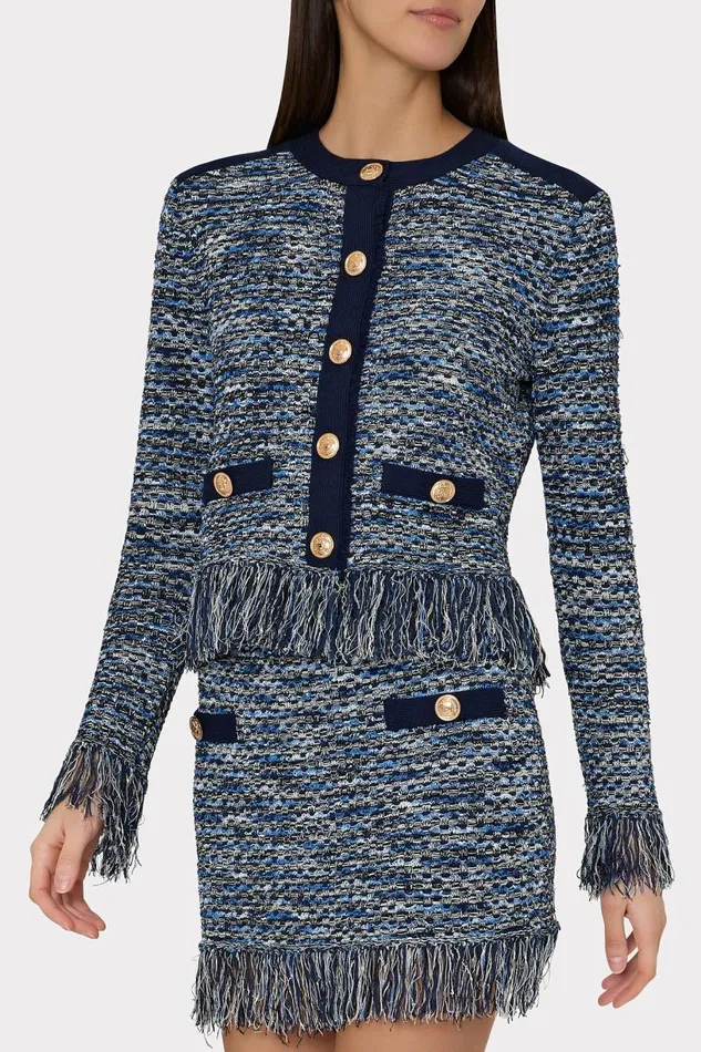 Milly Cardigans Women Kaia Textured Knit Cardigan Jacket Navy Multi Milly Cardigans Women Kaia Textured Knit Cardigan Jacket Navy Multi