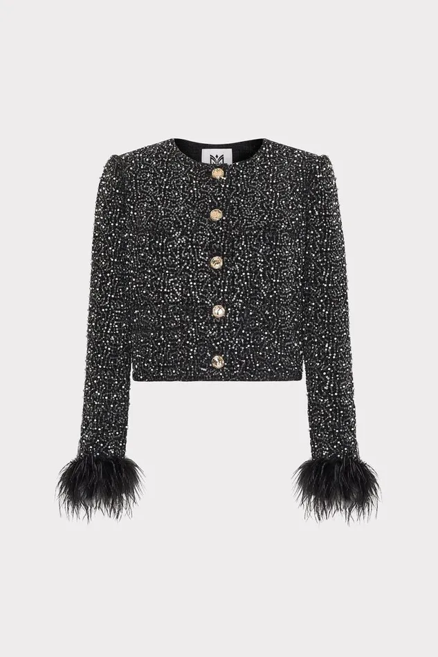Milly Coats and Jackets Women Aya Beaded Tweed Jacket Black