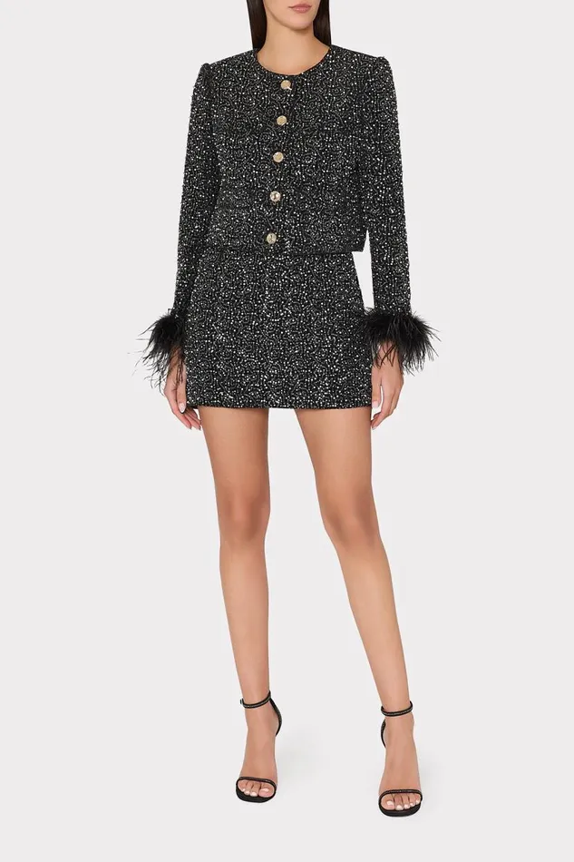 Milly Coats and Jackets Women Aya Beaded Tweed Jacket Black Milly Coats and Jackets Women Aya Beaded Tweed Jacket Black
