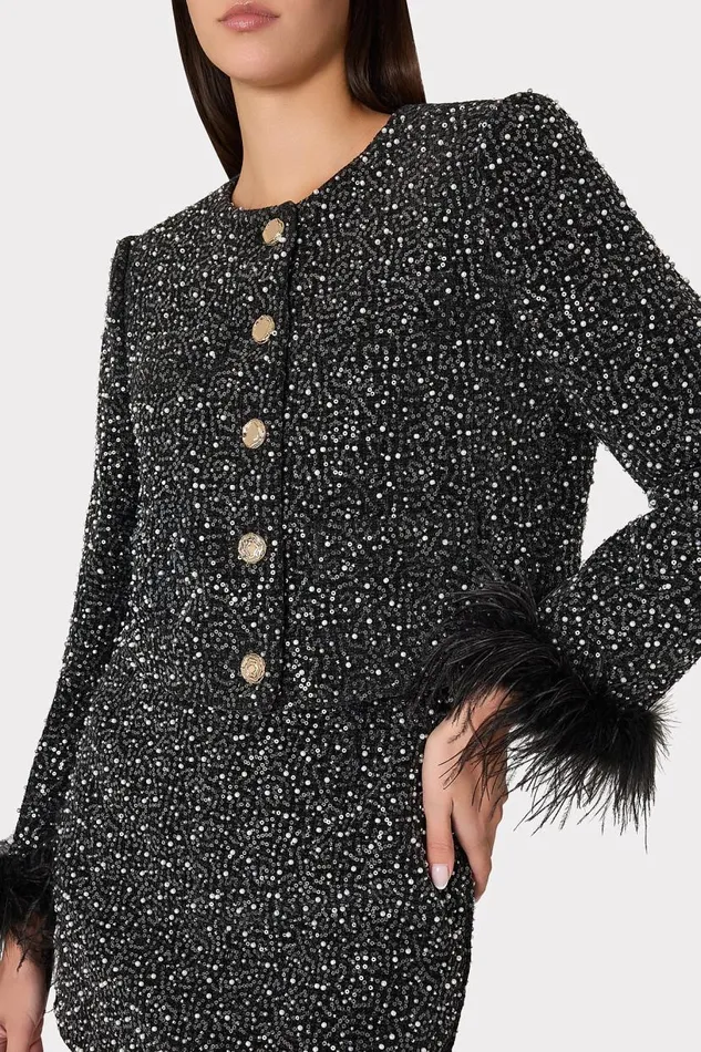 Milly Coats and Jackets Women Aya Beaded Tweed Jacket Black Milly Coats and Jackets Women Aya Beaded Tweed Jacket Black