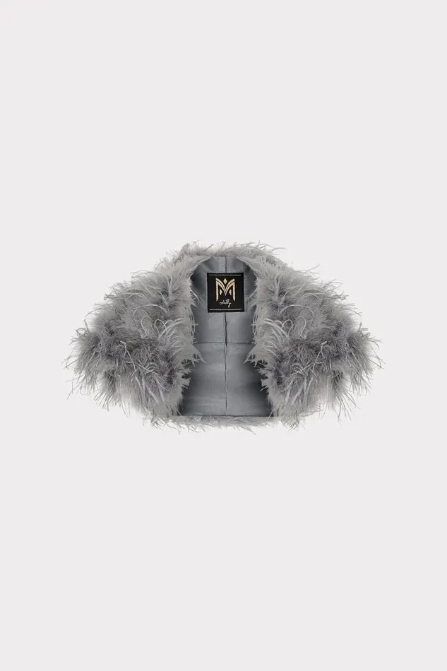 Milly Coats and Jackets Women Feather Bolero Pewter