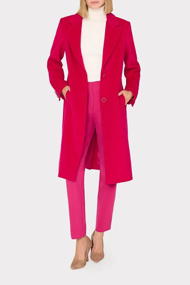Milly Coats and Jackets Women Single Breasted Wool Coat Magenta