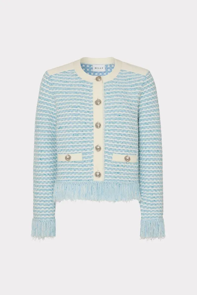 Milly Coats and Jackets Women Textured Fringe Cardigan Jacket Blue Multi