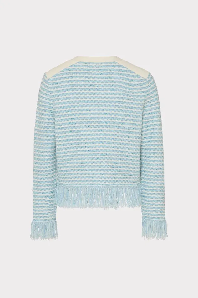Milly Coats and Jackets Women Textured Fringe Cardigan Jacket Blue Multi Milly Coats and Jackets Women Textured Fringe Cardigan Jacket Blue Multi