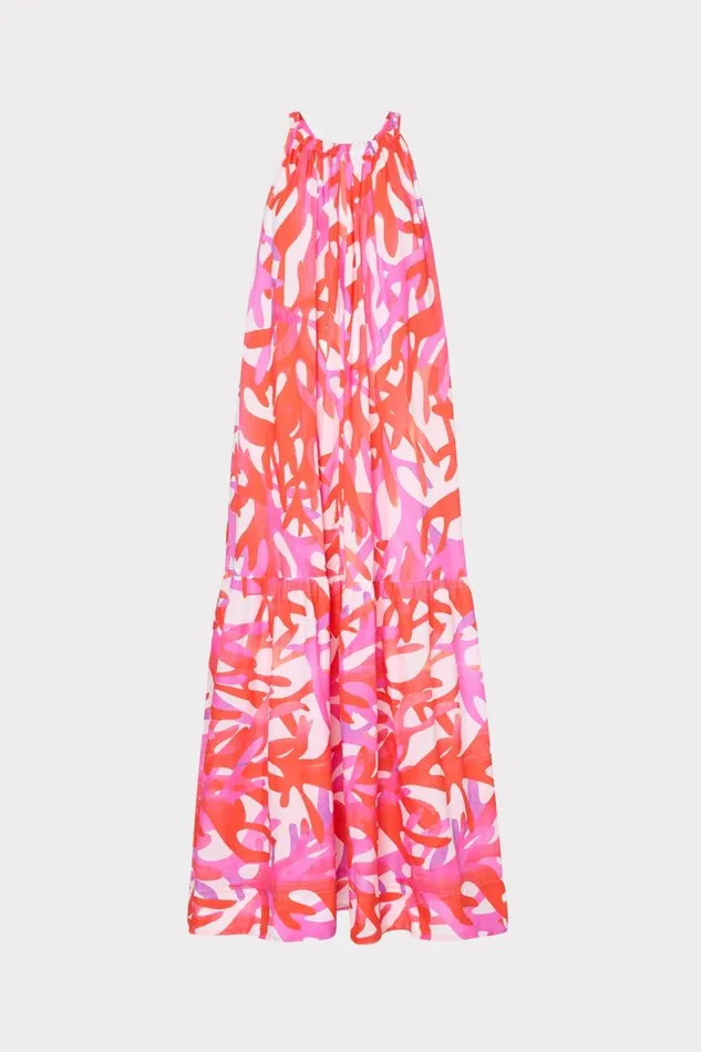 Milly CoverUps Women Under The Sea Halter Maxi CoverUp Dress Pink Multi