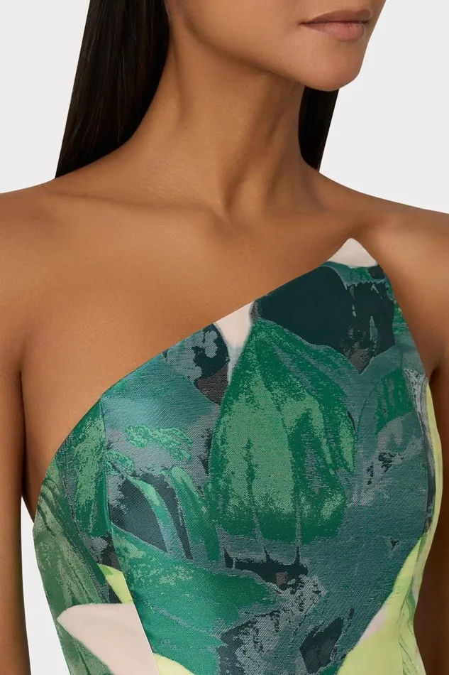 Milly Dresses Women Asymetrical Tropical Forest Jacquard Midi Dress Green Multi Milly Dresses Women Asymetrical Tropical Forest Jacquard Midi Dress Green Multi