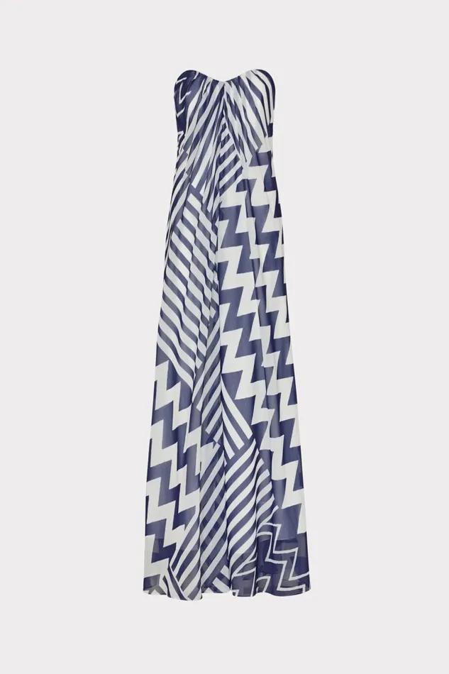 Milly Dresses Women Erin Patchwork Chevron Maxi Dress Bluewhite