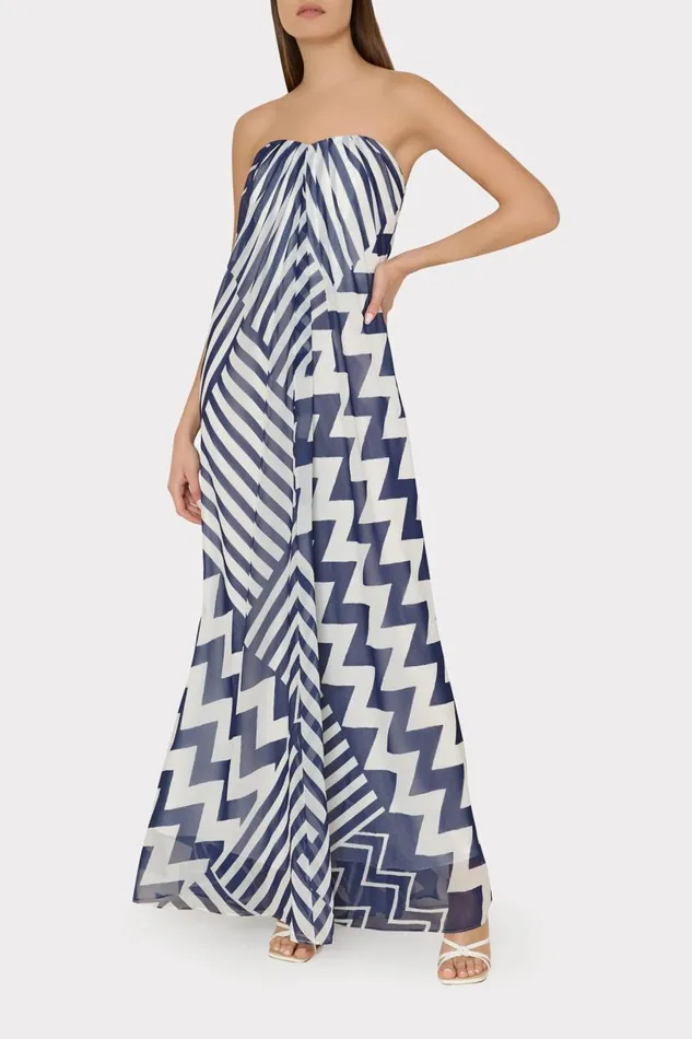 Milly Dresses Women Erin Patchwork Chevron Maxi Dress Bluewhite Milly Dresses Women Erin Patchwork Chevron Maxi Dress Bluewhite