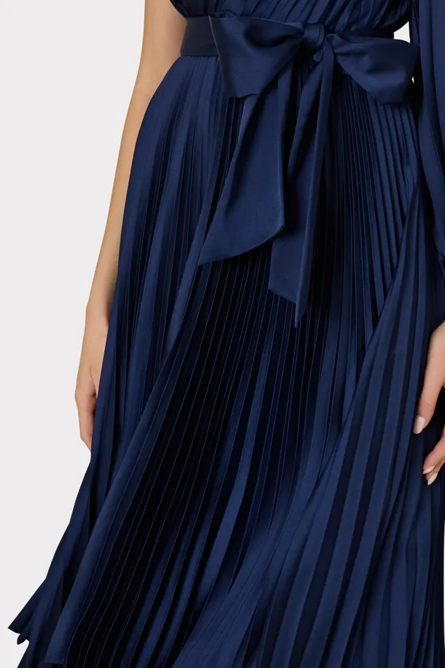 Milly Dresses Women Essi Satin Pleated One Shoulder Dress Navy Milly Dresses Women Essi Satin Pleated One Shoulder Dress Navy