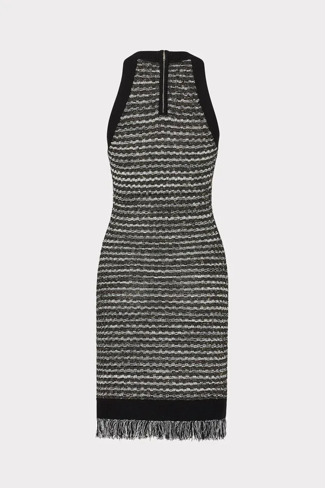 Milly Dresses Women Halter Textured Fringe Knit Mini Dress Black Gold Multi Milly Dresses Women Halter Textured Fringe Knit Mini Dress Black Gold Multi