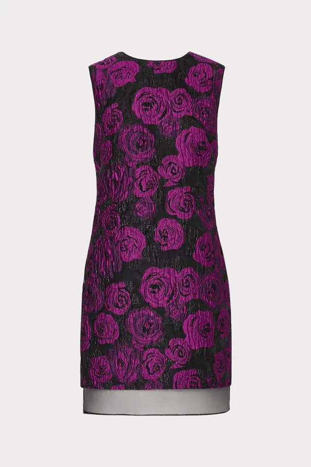 Milly Dresses Women Ilectra Rose Jacquard Shift Mini Dress Blackpurple