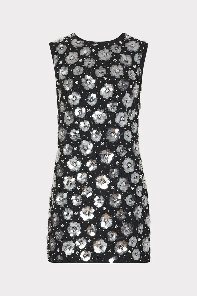 Milly Dresses Women Ivette Fleur Paillette Shift Mini Dress Black Multi