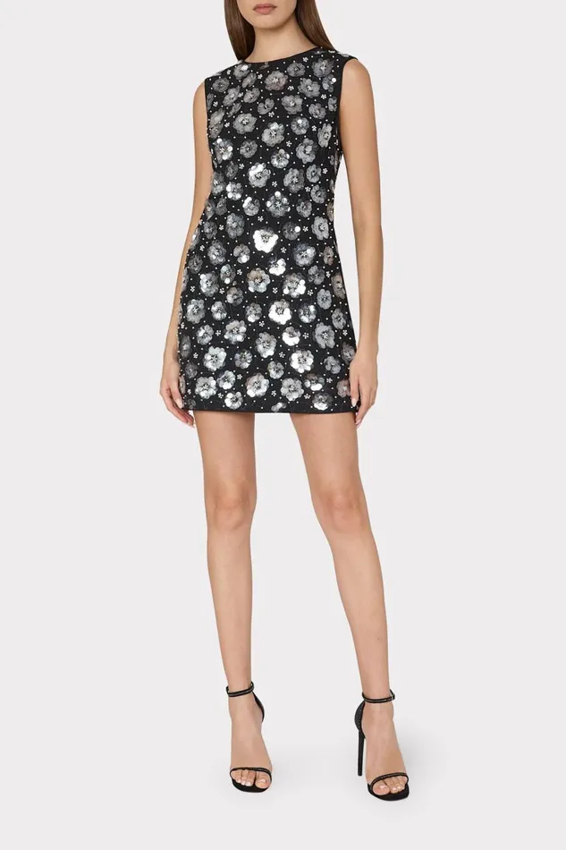 Milly Dresses Women Ivette Fleur Paillette Shift Mini Dress Black Multi Milly Dresses Women Ivette Fleur Paillette Shift Mini Dress Black Multi