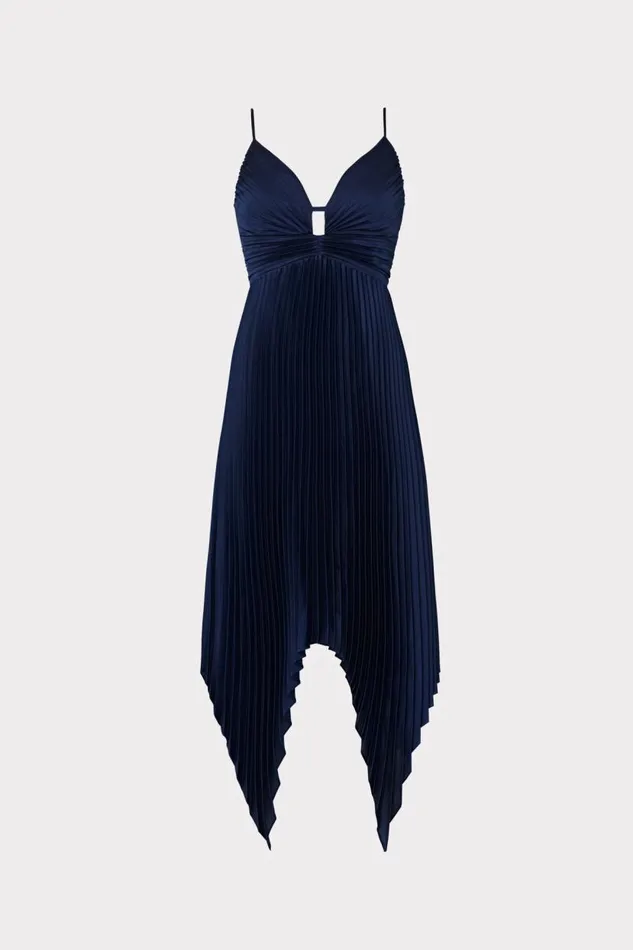Milly Dresses Women Joanna Pleated Satin Dress Navy