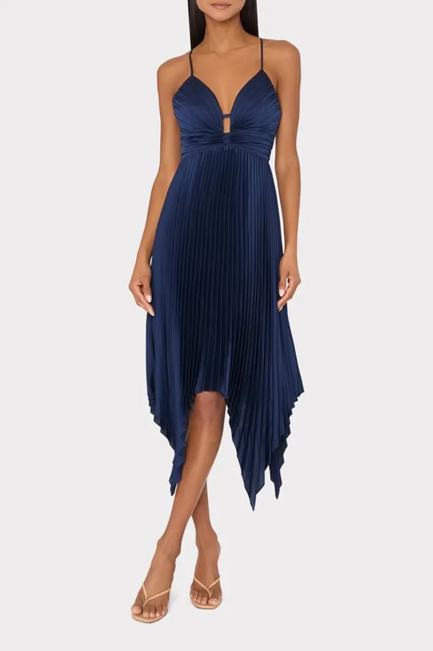Milly Dresses Women Joanna Pleated Satin Dress Navy Milly Dresses Women Joanna Pleated Satin Dress Navy