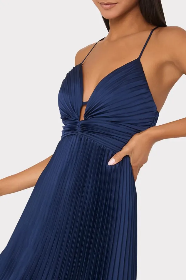 Milly Dresses Women Joanna Pleated Satin Dress Navy Milly Dresses Women Joanna Pleated Satin Dress Navy