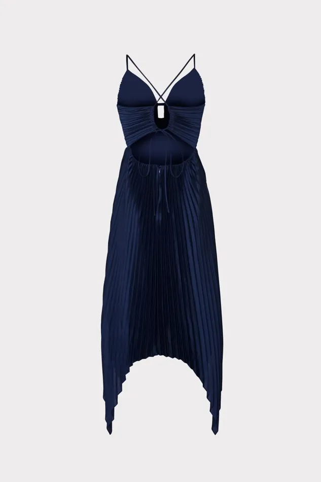 Milly Dresses Women Joanna Pleated Satin Dress Navy Milly Dresses Women Joanna Pleated Satin Dress Navy