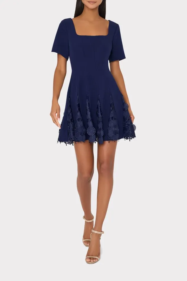 Milly Dresses Women Joy Lace Combo Mini Godet Dress Navy Milly Dresses Women Joy Lace Combo Mini Godet Dress Navy