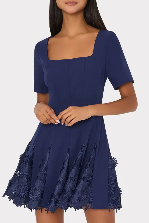 Milly Dresses Women Joy Lace Combo Mini Godet Dress Navy Milly Dresses Women Joy Lace Combo Mini Godet Dress Navy