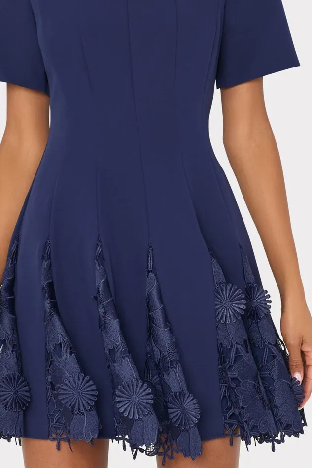 Milly Dresses Women Joy Lace Combo Mini Godet Dress Navy Milly Dresses Women Joy Lace Combo Mini Godet Dress Navy