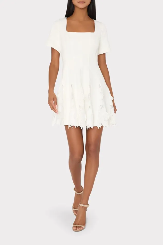 Milly Dresses Women Joy Lace Combo Mini Godet Dress White Milly Dresses Women Joy Lace Combo Mini Godet Dress White