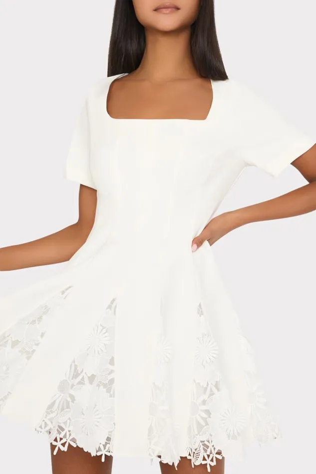 Milly Dresses Women Joy Lace Combo Mini Godet Dress White Milly Dresses Women Joy Lace Combo Mini Godet Dress White