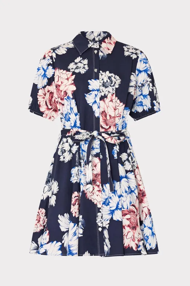 Milly Dresses Women Juni Printed Poplin Mini Dress Navy Multi