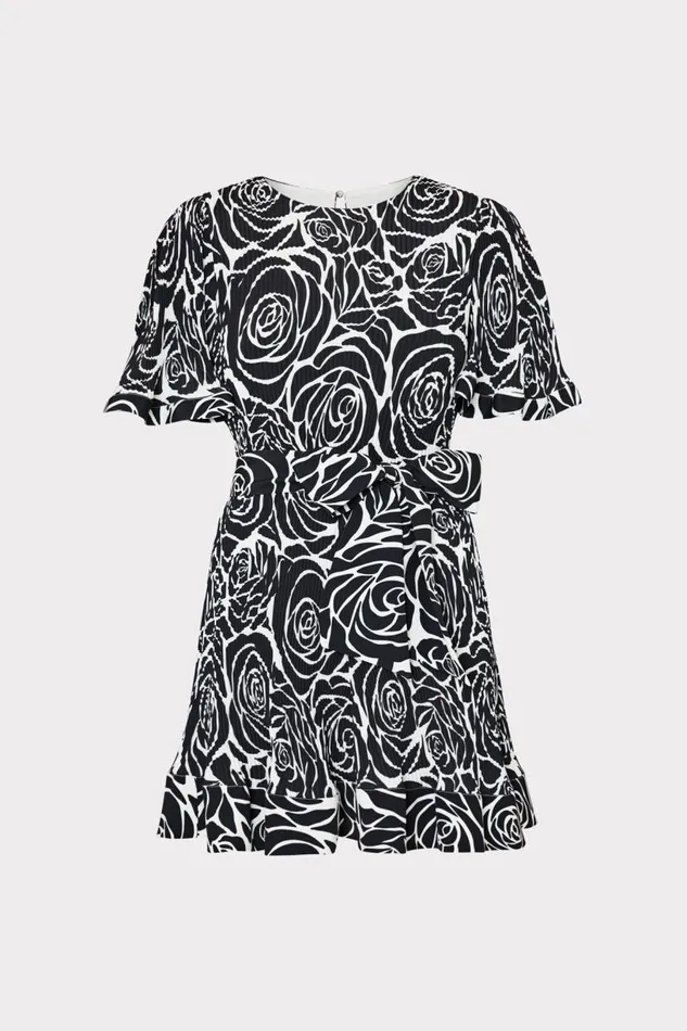 Milly Dresses Women Lumi Black Rose Pleated Dress Black Rose