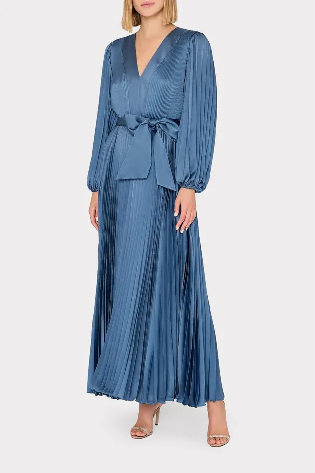 Milly Dresses Women Nadie Pleated Satin Maxi Dress Stone Milly Dresses Women Nadie Pleated Satin Maxi Dress Stone