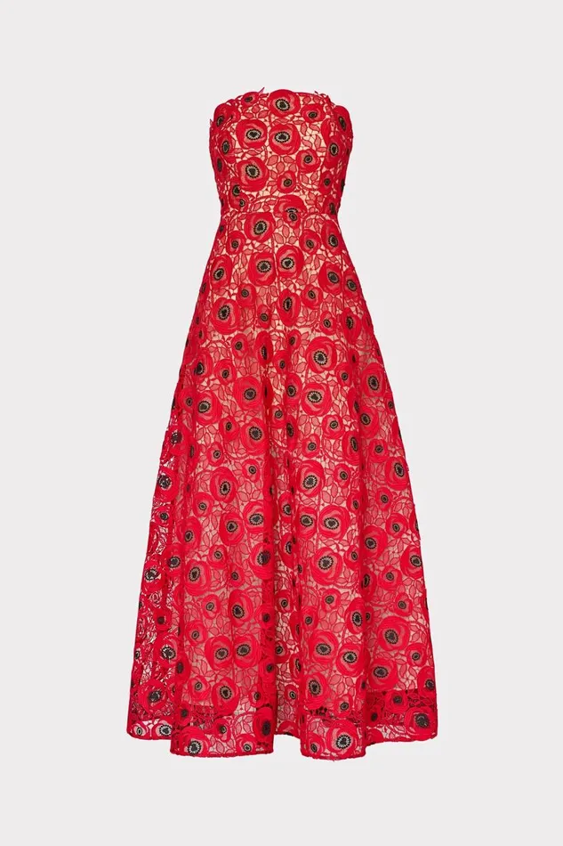 Milly Dresses Women Netty Embroidered Lace Maxi Dress Redblack