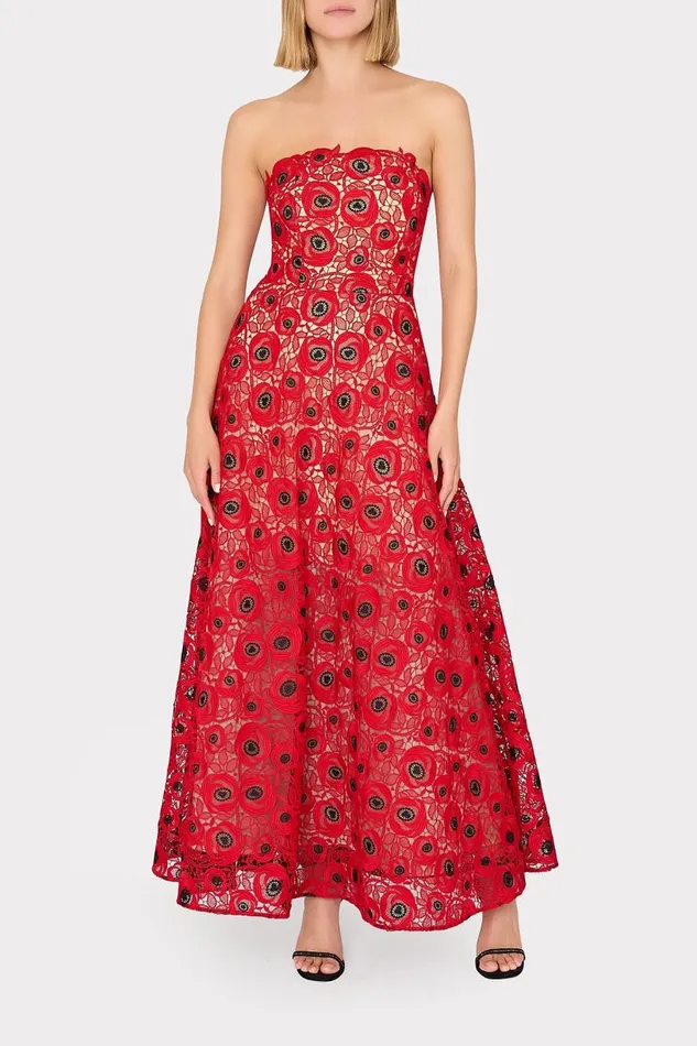 Milly Dresses Women Netty Embroidered Lace Maxi Dress Redblack Milly Dresses Women Netty Embroidered Lace Maxi Dress Redblack