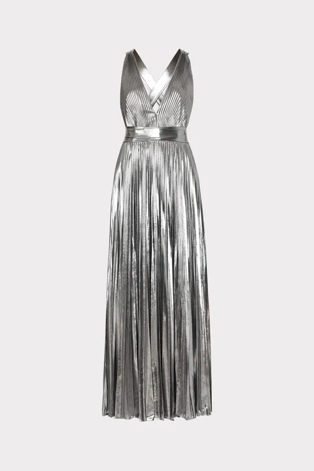 Milly Dresses Women Oria Pleated Lam Dress Silver