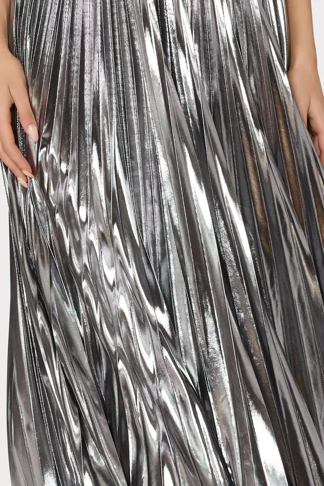 Milly Dresses Women Oria Pleated Lam Dress Silver Milly Dresses Women Oria Pleated Lam Dress Silver