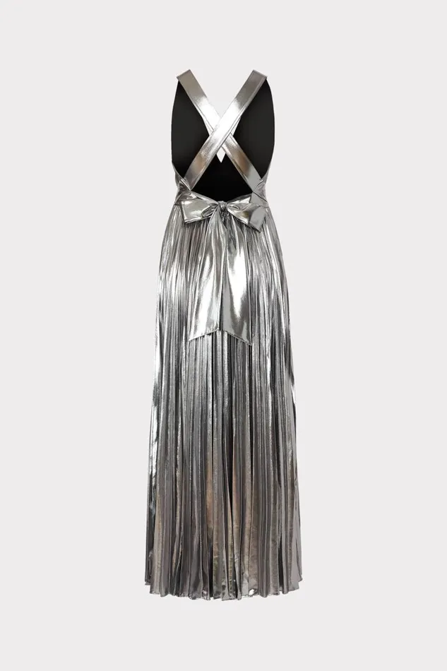 Milly Dresses Women Oria Pleated Lam Dress Silver Milly Dresses Women Oria Pleated Lam Dress Silver