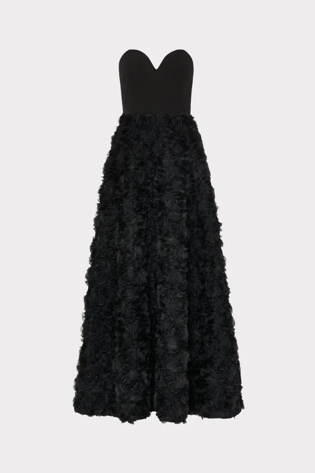 Milly Dresses Women Roxy Mesh Rose Gown Black