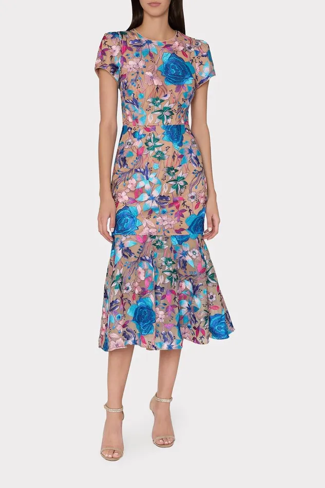 Milly Dresses Women Tahlia Fall Floral Embroidered Dress Blue Multi Milly Dresses Women Tahlia Fall Floral Embroidered Dress Blue Multi