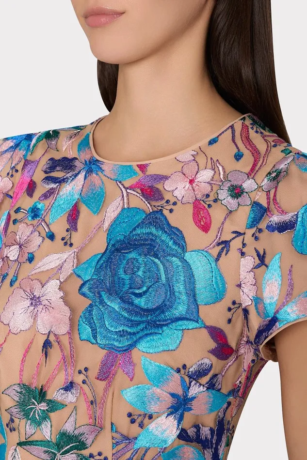 Milly Dresses Women Tahlia Fall Floral Embroidered Dress Blue Multi Milly Dresses Women Tahlia Fall Floral Embroidered Dress Blue Multi