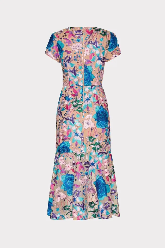 Milly Dresses Women Tahlia Fall Floral Embroidered Dress Blue Multi Milly Dresses Women Tahlia Fall Floral Embroidered Dress Blue Multi