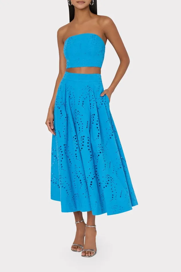 Milly Matching Sets Women Butterfly Eyelet Strapless Crop Top Blue Milly Matching Sets Women Butterfly Eyelet Strapless Crop Top Blue
