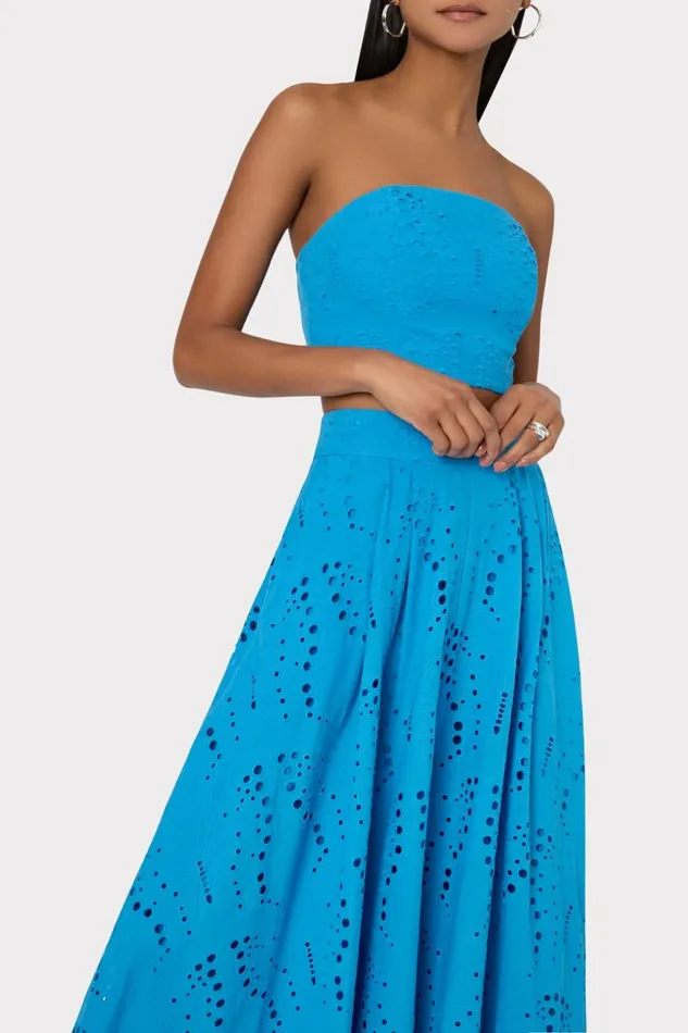 Milly Matching Sets Women Butterfly Eyelet Strapless Crop Top Blue Milly Matching Sets Women Butterfly Eyelet Strapless Crop Top Blue
