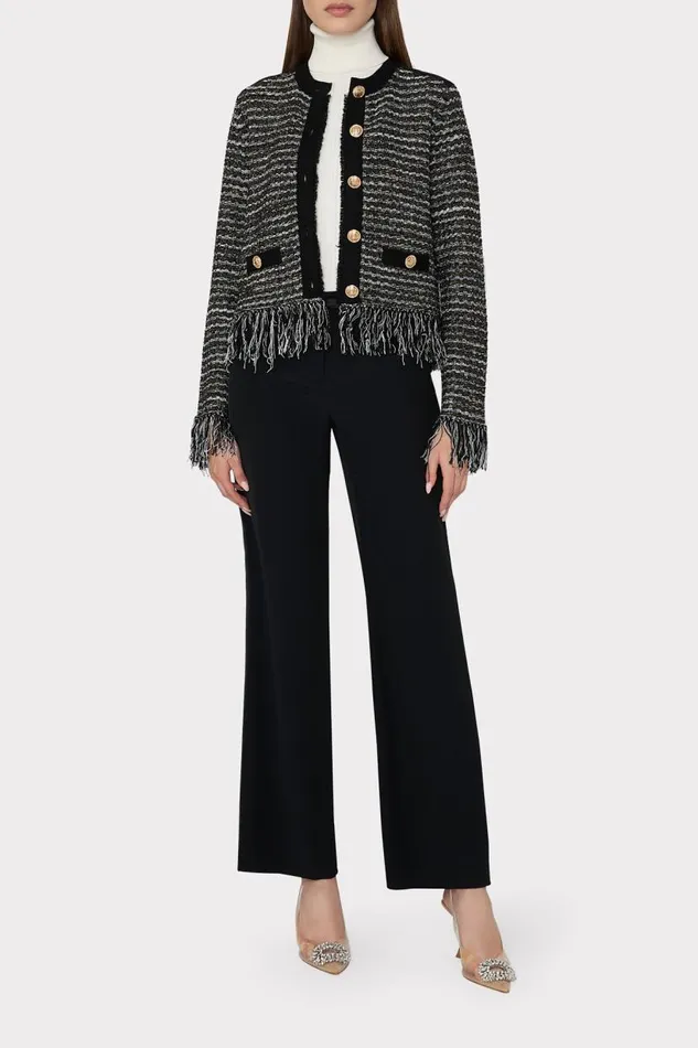 Milly Matching Sets Women Metallic Textured Fringe Cardigan Black Gold Multi Milly Matching Sets Women Metallic Textured Fringe Cardigan Black Gold Multi