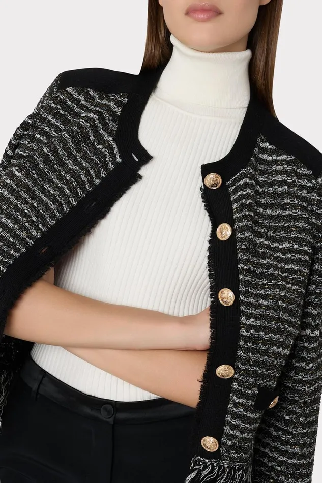 Milly Matching Sets Women Metallic Textured Fringe Cardigan Black Gold Multi Milly Matching Sets Women Metallic Textured Fringe Cardigan Black Gold Multi