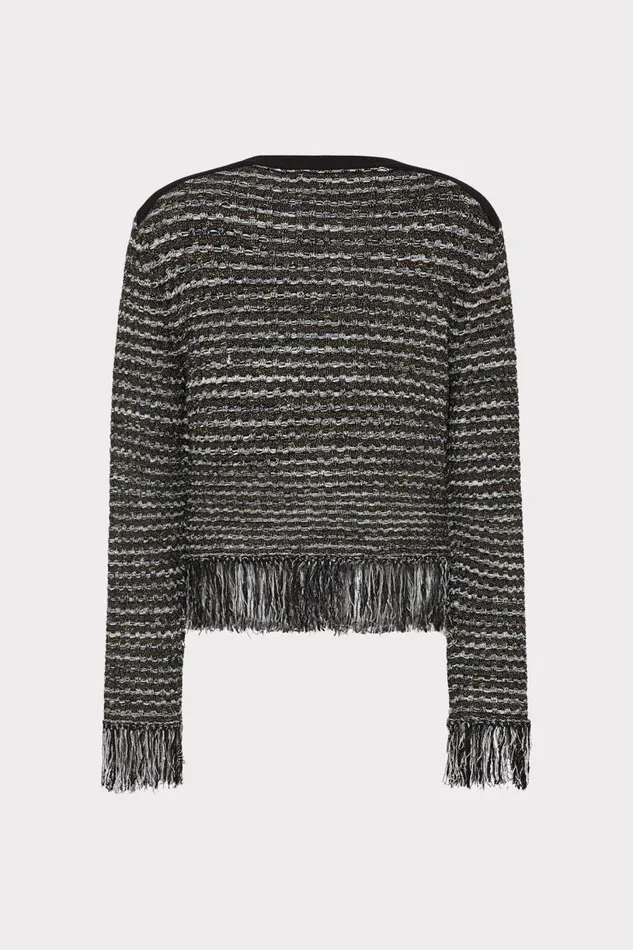 Milly Matching Sets Women Metallic Textured Fringe Cardigan Black Gold Multi Milly Matching Sets Women Metallic Textured Fringe Cardigan Black Gold Multi