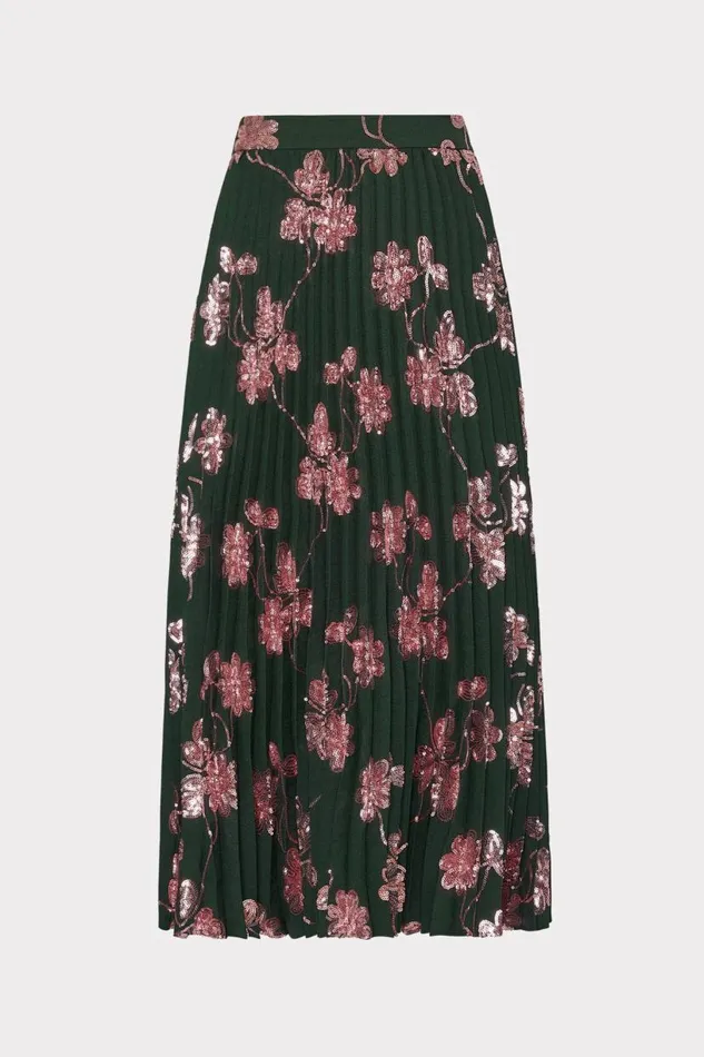 Milly Skirts Women Rayla Pleated Floral Sequins Skirt Dark Greenpink