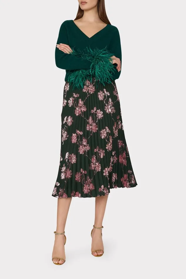 Milly Skirts Women Rayla Pleated Floral Sequins Skirt Dark Greenpink Milly Skirts Women Rayla Pleated Floral Sequins Skirt Dark Greenpink