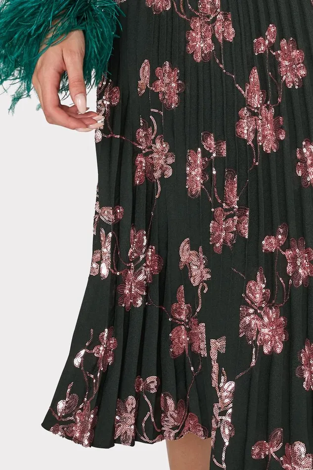 Milly Skirts Women Rayla Pleated Floral Sequins Skirt Dark Greenpink Milly Skirts Women Rayla Pleated Floral Sequins Skirt Dark Greenpink