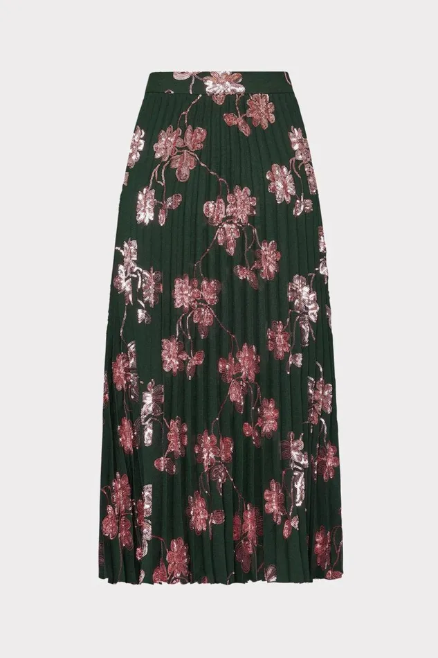 Milly Skirts Women Rayla Pleated Floral Sequins Skirt Dark Greenpink Milly Skirts Women Rayla Pleated Floral Sequins Skirt Dark Greenpink