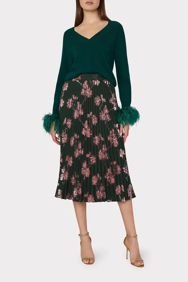 Milly Sweaters and Knits Women Feather Cuff VNeck Sweater Emerald Green Milly Sweaters and Knits Women Feather Cuff VNeck Sweater Emerald Green